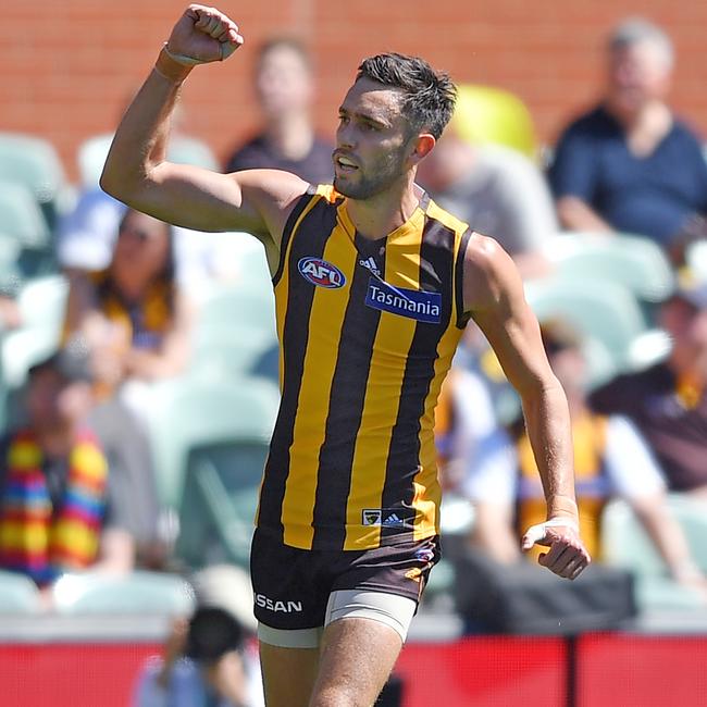 Jack Gunston celebrates a goal during the final stages of the 2020 season. Picture: Getty Images