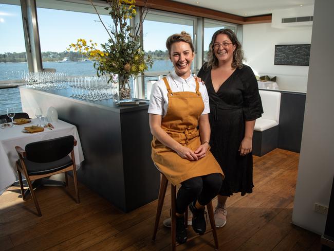 Star chef Alanna Sapwell with manager Jemima Phillips at her new restaurant Esmay on the Noosa River. Picture: Brad Fleet