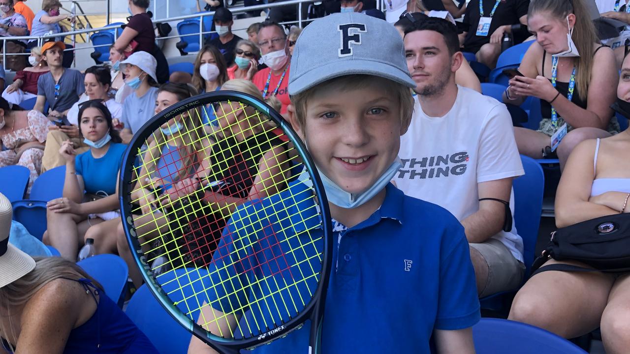 Young fan Fin Crane was struck by Nick Kyrgios. Photo: News.com.au reporter Chantelle Francis.