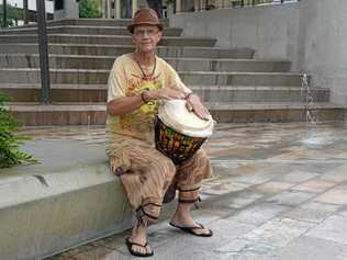 Geoff Waller runs a free community drum circle once a month in Rockhampton. Picture: Jann Houley