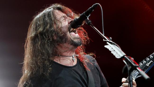 Foo Fighters frontman Dave Grohl at Brisbane’s Lang Park stadium on Thursday night. Picture: AAP Image/Josh Woning.