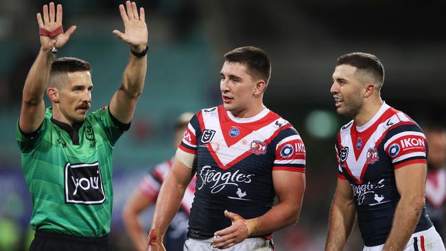 Victor Radley gets his marching orders by referee Peter Gough in round 11. Picture: Matt King/Getty Images