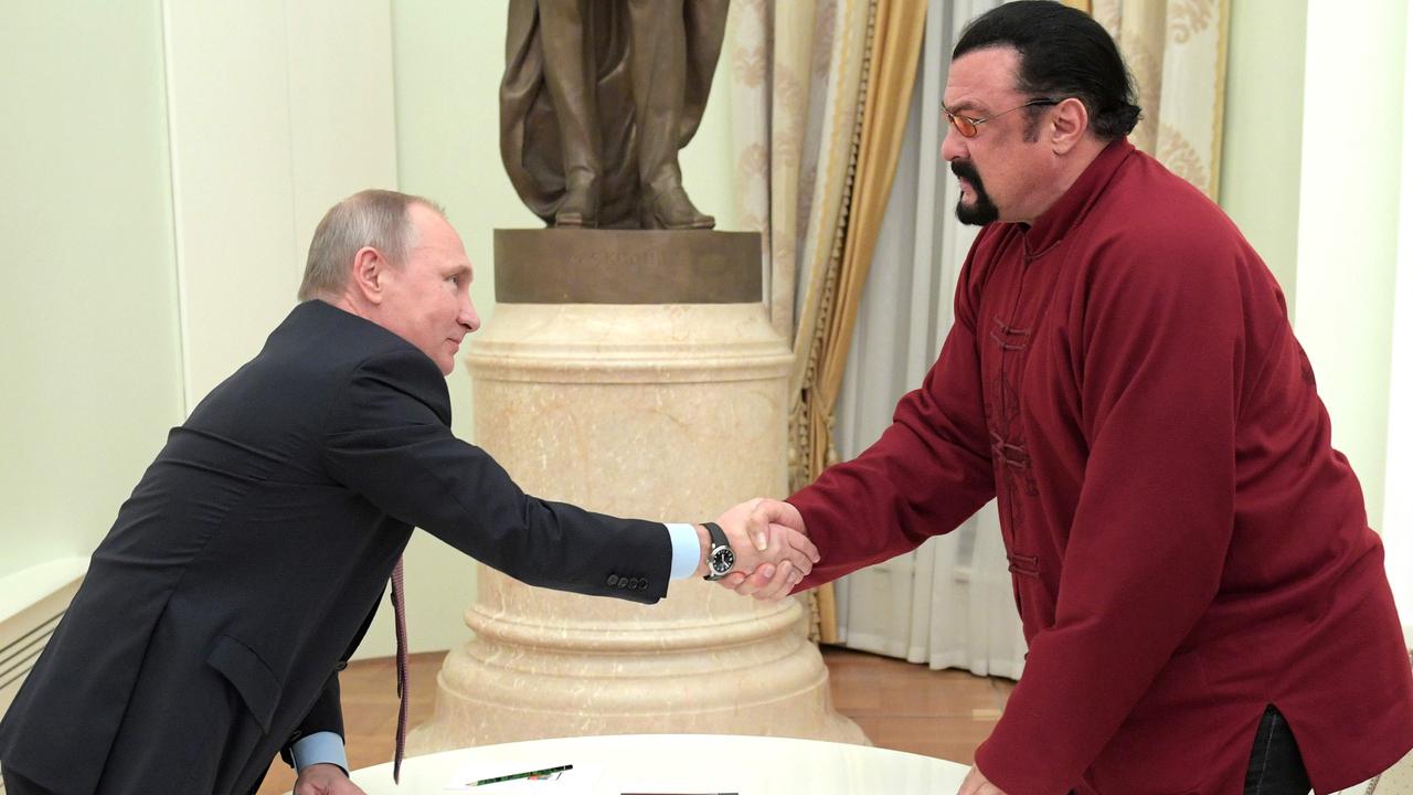Steven Seagal considers Russian President Vladimir Putin a personal friend. Picture: AFP/ Sputnik/Alexey Druzhinin