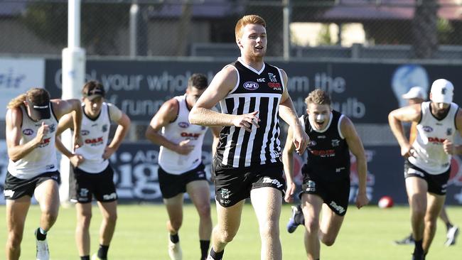 Willem Drew, front, leads Xavier Duursma, right, and Zak Butters, second from left, at Power training