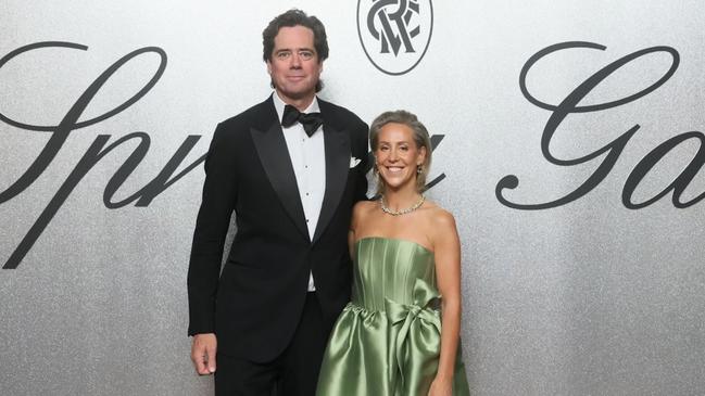 Tabcorp chief executive Gillon McLachlan with Victoria Racing Club chief executive Kylie Rogers. Picture: Timothy Burgess