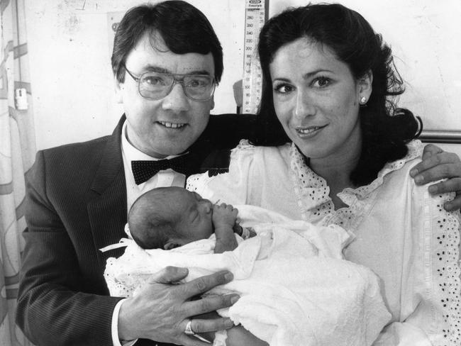 Wolf Blass with his wife Martine and newborn baby son Anton at the Queen Victoria Hospital in Rose Park in July 1984.