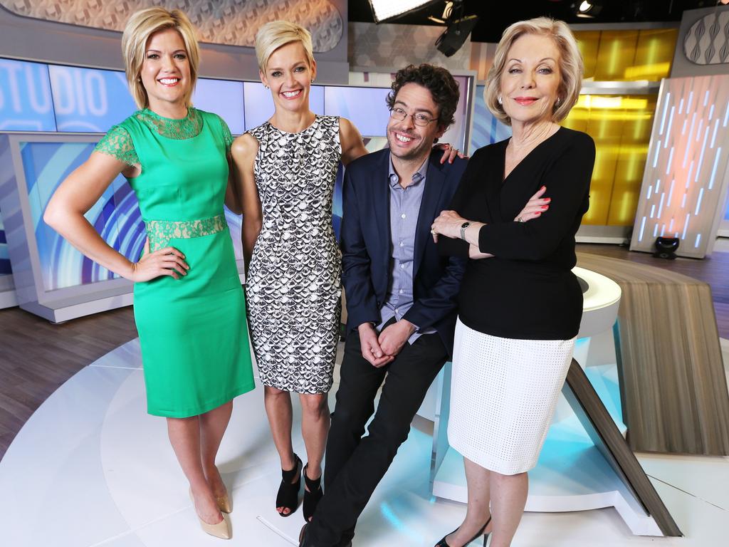 The four original Studio 10 presenters: From left: Sarah Harris, Jessica Rowe, Joe Hildebrand and Ita Buttrose.