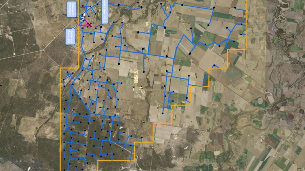 PROPOSED WELLS: Each black dot indicates a proposed gas well and each blue line proposed gathering infrastructure. Pic: Arrow Energy