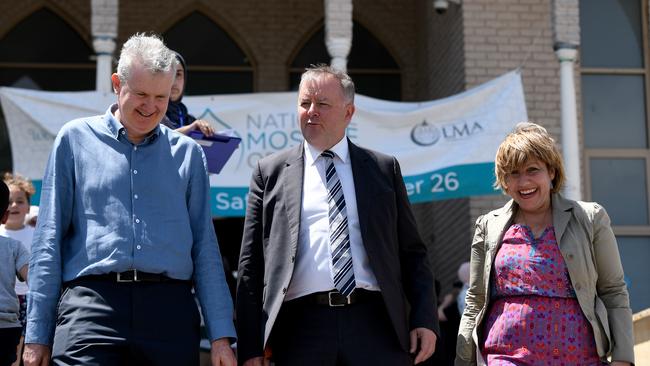 Tony Burke, left, and Prime Minister Anthony Albanese pictured the LMA’s Lakemba Mosque in 2019. Picture: AAP