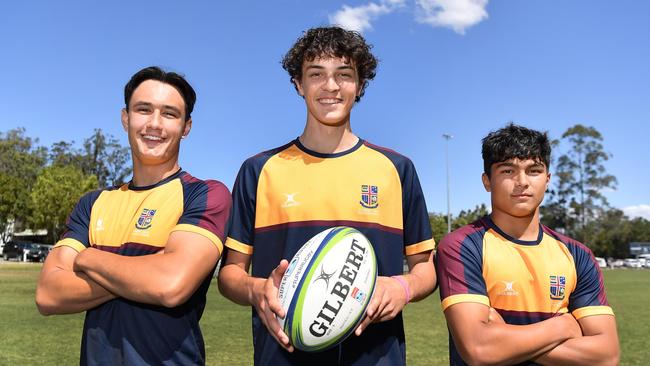 Sunshine Coast Grammar School students Joe Wikaira, Finn Prass and Luke Aiken. Photo Patrick Woods.