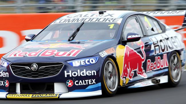 Red Bull Racing’s Jamie Whincup on his way to setting the fastest qualifying time at Bathurst on Friday. Picture: Tim Hunter.