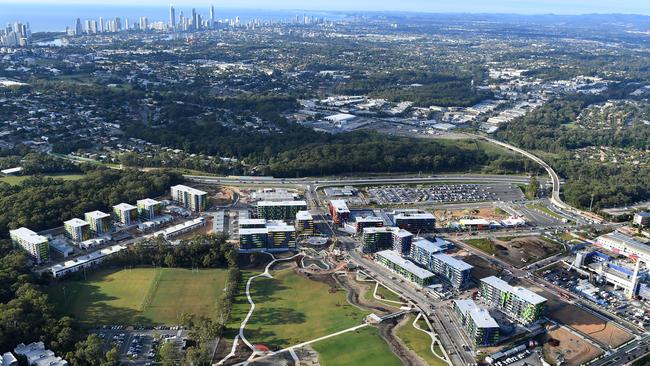 A general view of the Athletes Village on the Gold Coast — site overseer Grocon is stepping into to finish 82 townhouses after subcontractor Ware Building went into voluntary administration. AAP Image/Dave Hunt