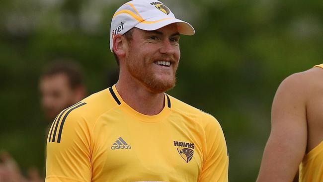 Jarryd Roughead trained with Hawthorn on Monday. Picture: Wayne Ludbey