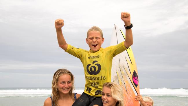 Fingal’s Dane Henry winning the u/14 NSW State titles last year which he hopes to defend this year. Please credit Ethan Smith/Surfing NSW