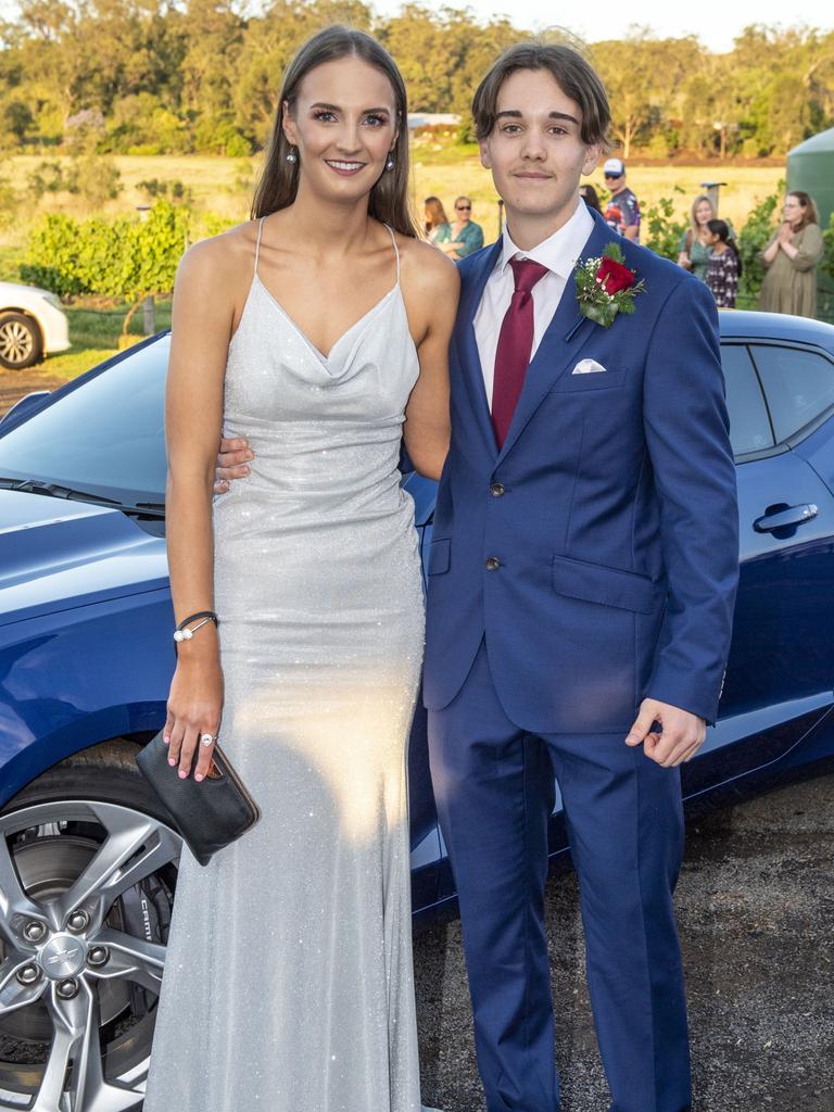 Demi Motton partnered Bailey Skewes. Mary MacKillop Catholic College formal at Rosalie House. Thursday, November 18, 2021. Picture: Nev Madsen.