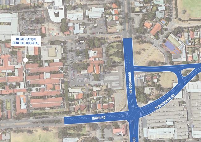 The redesigned intersection of Goodwood, Daws and Springbank roads. Picture: Supplied 