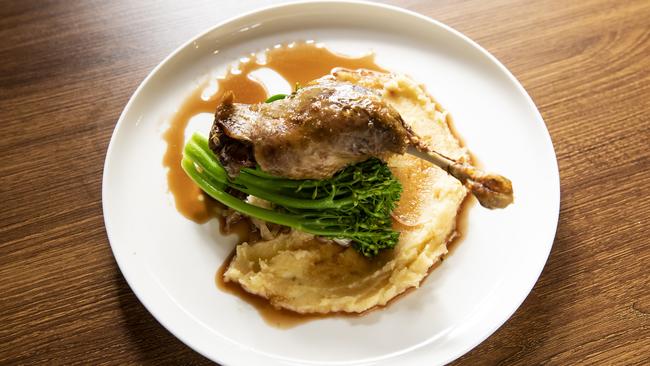 The textbook crisp confit duck at The Barrelroom. Picture: Mark Cranitch.