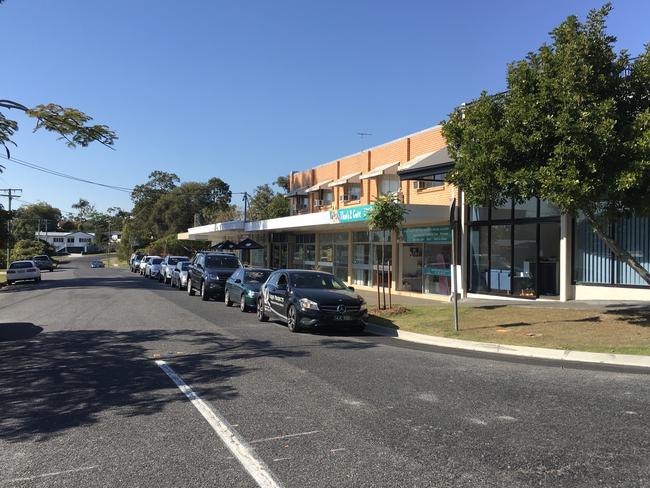 The strip shops on Ainsdale St Chermside West which house Silky Oak Espresso.