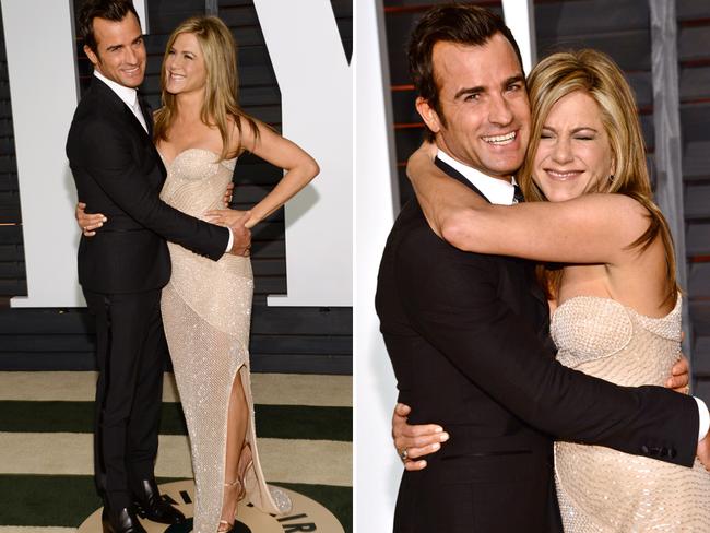 Justin Theroux and Jennifer Aniston arrive at the 2015 Vanity Fair Oscar Party.