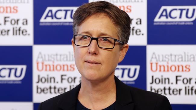 Australian Council of Trade Unions (ACTU) Secretary Sally McManus is seen during a press conference in Melbourne, Monday, February 5, 2019. The ACTU will address revelations under FOI Act that there was collusion between Scott Morrison and the banks ahead of an announcement of a Royal Commission. (AAP Image/David Crosling) NO ARCHIVING