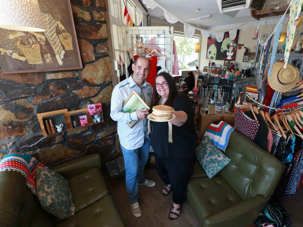 Kieran Modra with Pixi Johnson at her Junktion Recycle store in Sturt.