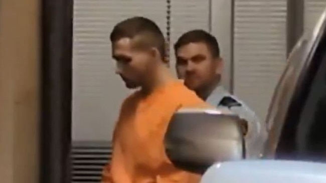 Tyrone Thompson, now aged 25, being led into NSW Supreme Court on Tuesday where he pleaded guilty to murdering his ex-girlfriend Mackenzie Anderson in Mayfield in 2022 Picture: Nine News