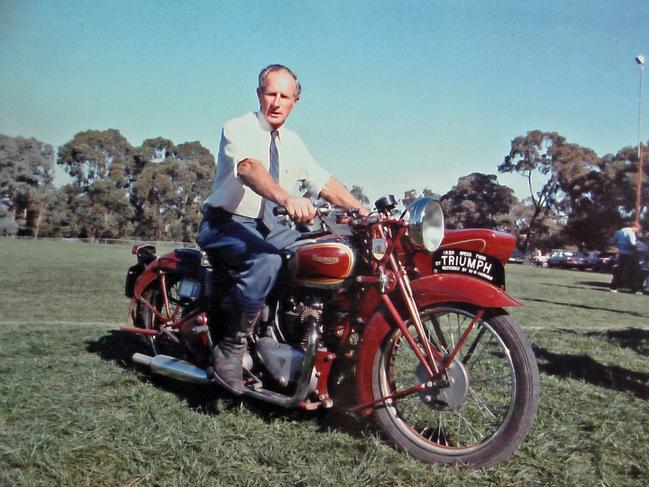 William Horner takes the Triumph to a rally in Maryborough in about 1985.