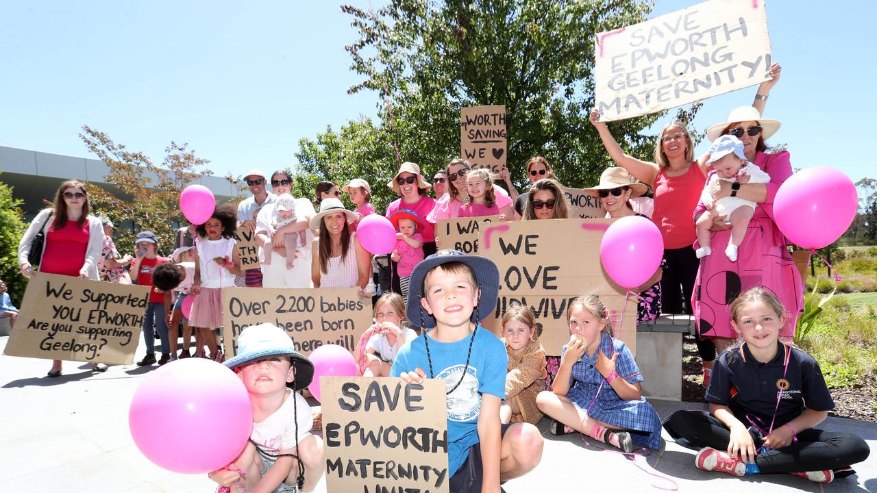 Rally to save Epworth Geelong maternity unit. Picture: Alan Barber