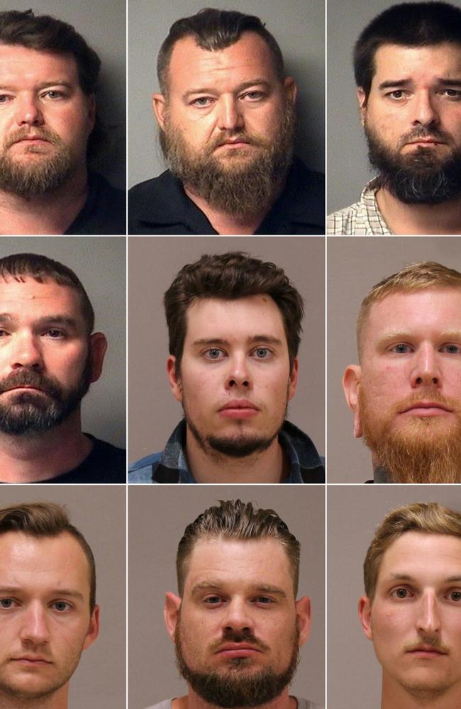 (Left to right, top to bottom) Michael Null, William Null, Eric Molitor, Shawn Fix, Ty Garbin, Brandon Caserta, Kaleb Franks, Adam Fox, and Daniel Harris. All are suspects in the alleged plot to kidnap Michigan Governor Gretchen Whitmer. Picture: AFP