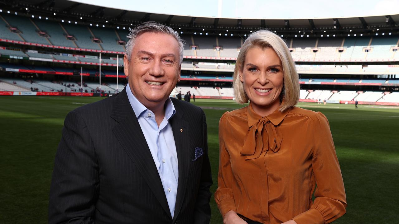 Eddie McGuire and Sarah Jones, who are co-hosting the Million Dollar Lunch to raise funds for children with cancer. 03/07/2021. . Pic: Michael Klein