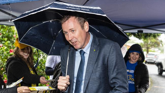 Groom MP LNP candidate Garth Hamilton arrives to cast his vote in the federal election at Centenary Heights State High School. Picture: Kevin Farmer