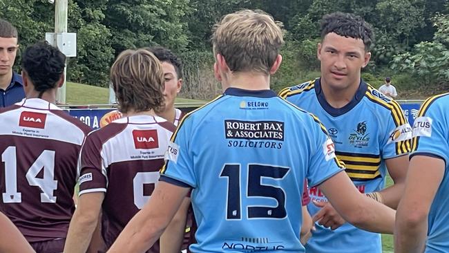 NOrths Connell skipper Jared Horne shakes hands.