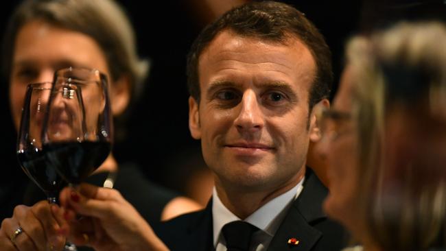 Mr Macron at the Sydney Opera House with Lucy Turnbull during a reception this week. Picture: AFP