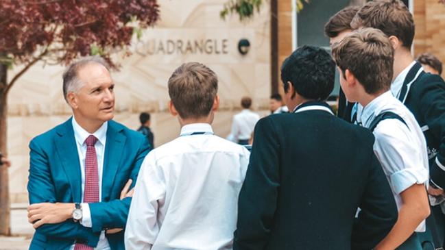 Newington College headmaster Michael Parker with students. Source: newington.nsw.edu.au