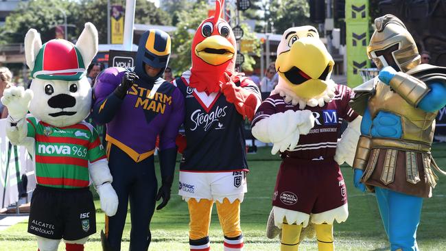 NRL team mascots help promote the NRL’s Magic Round. Picture: Annette Dew. 