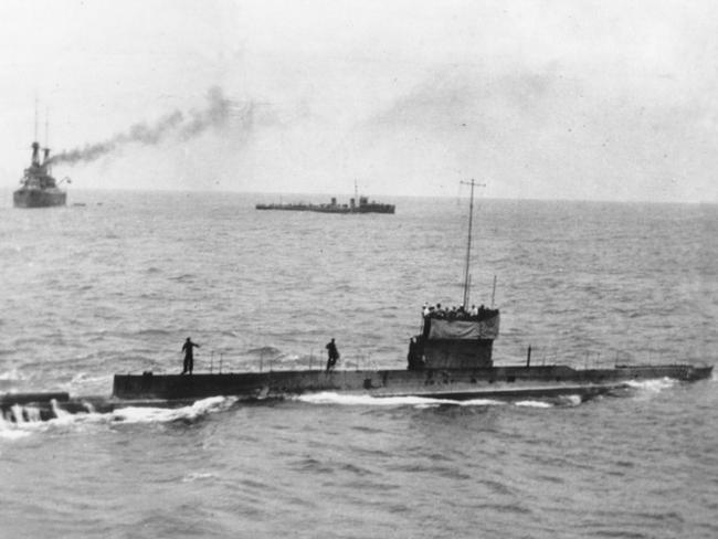 One of the last known photographs taken of HMA Submarine AE1 prior to her disappearance on 14 September 1914.