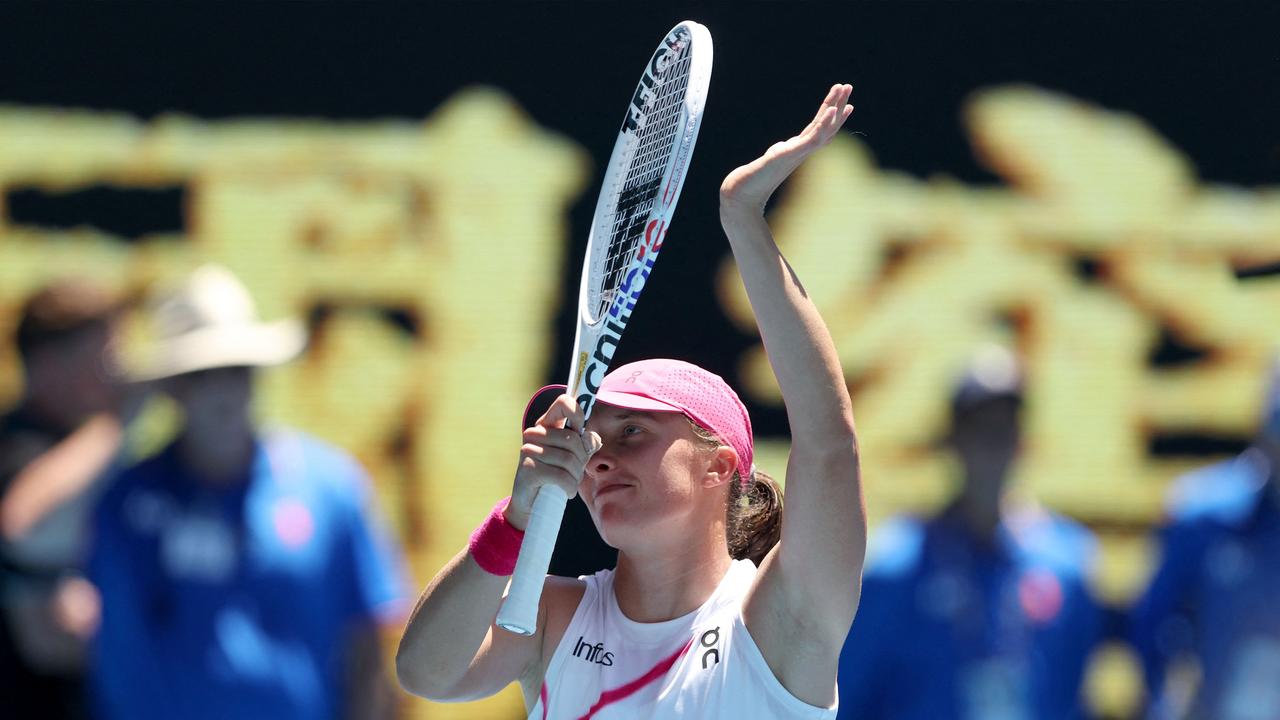 Poland's Iga Swiatek celebrates her gritty first round win. Picture: AFP