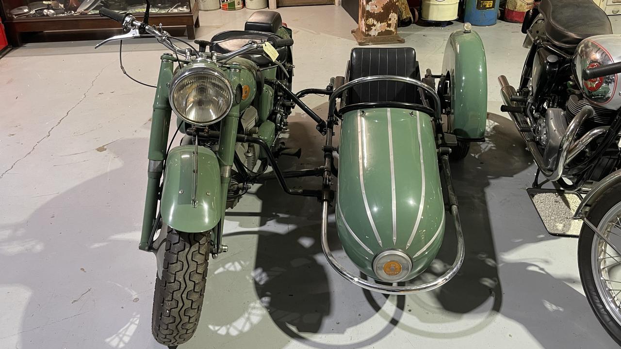 Vintage 1923 Australian-made Invincible J.A.P. motorcycle from Roadside Relics on Brisbane Road, Gympie.