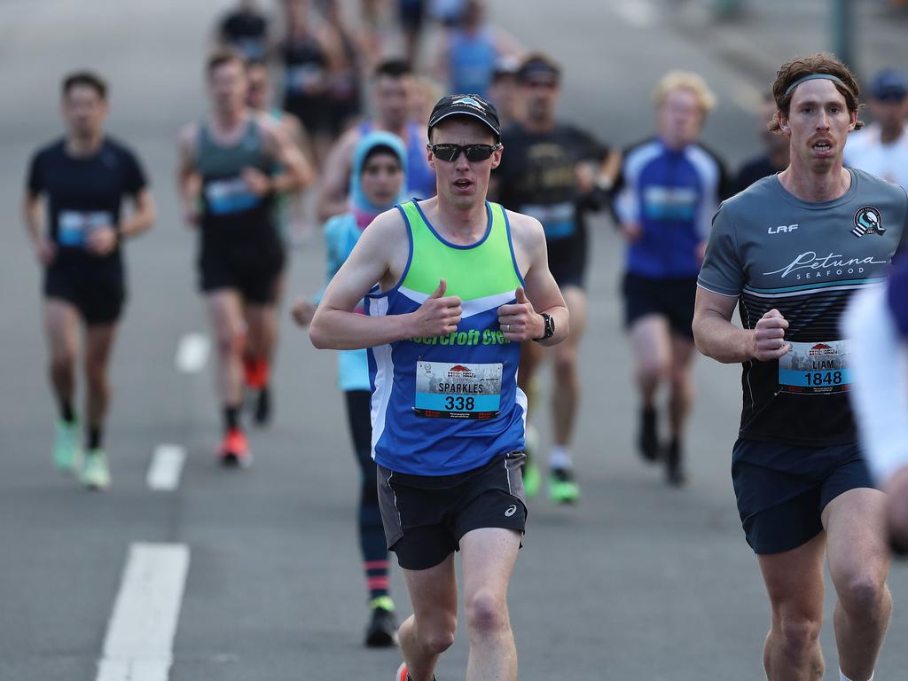 Runners make their way up Davey Street during the 2019 Point to Pinnacle. Picture: LUKE BOWDEN