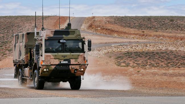 An Australian Army Rheinmetall medium heavy-capability truck takes part in testing at a purpose-built facility near Woomera in South Australia. Picture: Defence