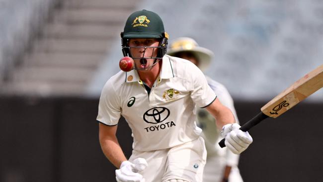 Nathan McSweeney looks in the box-seat for the vacant Australian Test opener spot despite being dismissed for 14 for Australia A against India A. Photo: AFP