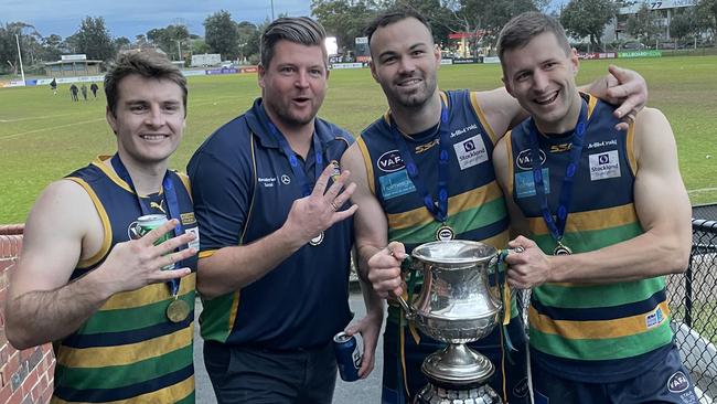 St Kevin's four-time premiership winners of 2015, 2017, 2018 and 2022, Cal Matheson, Anthony Lynch, William Coates and Conor Ross.