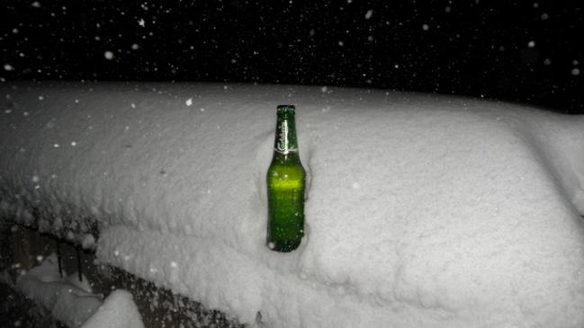 Carlsberg Cold ... This was at Mt Hotham in Victoria on Monday night, barely 12 hours into a megablizzard which is tipped to last as long as 10 days. Entire beer trucks could soon be buried.