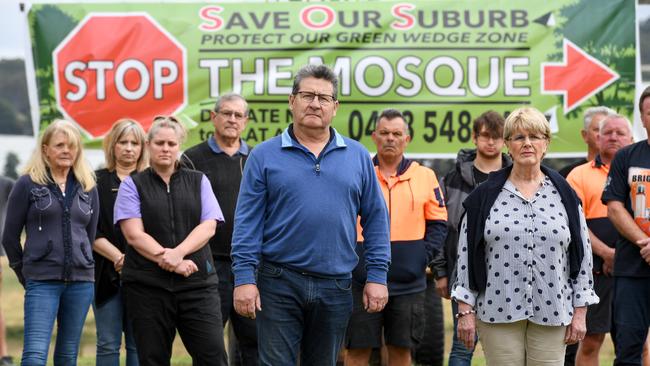 Terry and Karen Ryan with other concerned residents who oppose a neighbouring mosque in Narre Warren North. Picture: Penny Stephens