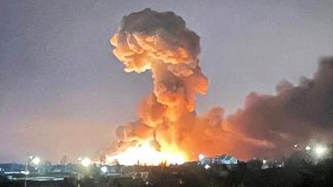 An explosion is at Boryspil Airport in the Ukrainian capital, Kyiv, on Thursday. Picture: Ukrainian President’s Office