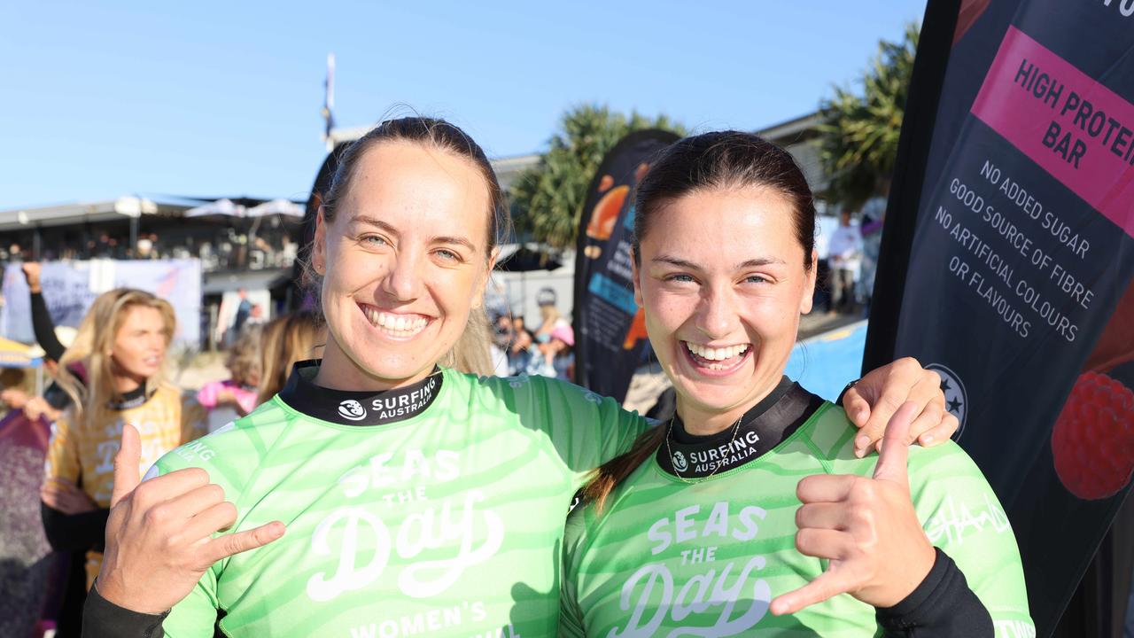 Georgia Clayden and Claudia Whitfort at Seas The Day Womens Surf Festival at Kingscliff for Gold Coast at Large. Picture, Portia Large.