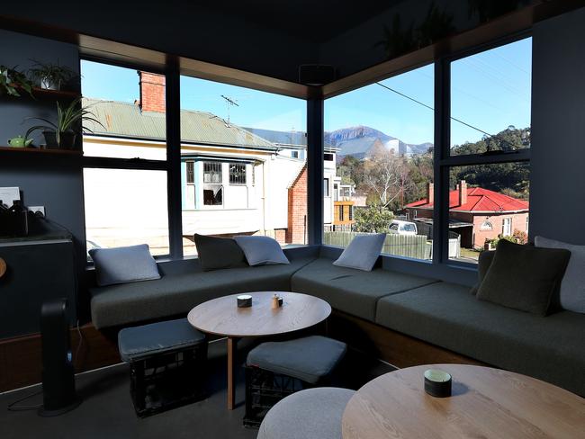 The rear lounge area with view towards kunanyi/Mount Wellington. Picture: NIKKI DAVIS-JONES