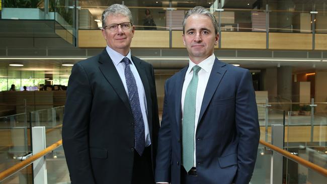 CBA Chair Paul O’Malley and CEO Matt Comyn at the bank’s headquarters in Sydney. Picture: Britta Campion