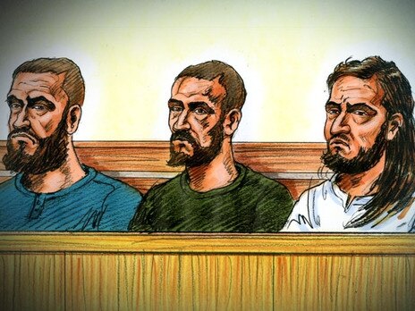 Ertunc Eriklioglu, Samed Eriklioglu, Hanifi Halisi Court sketch of terror accused. supplied by Nine News