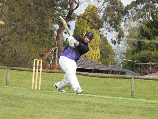 Whack: Ricky Campbell cracks a boundary for Merinda Park in Mid Year Cricket action.